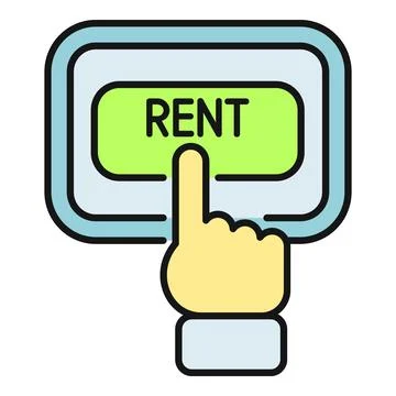 Hand finger pressing rent button for online booking Stock Illustration