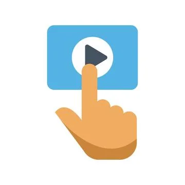 Hand finger tapping play button on media player Illustrazione stock