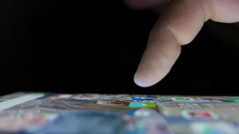 The Hand (Finger) Work With Phone Touchscreen. Close Up Macro View Video stock 100070878