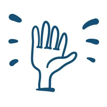 Hand fingers up vector hand drawn illustration. Blue lines on white backgroun Stock Illustration