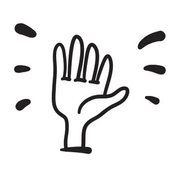 Hand fingers up vector hand drawn illustration. Blue lines on white backgroun Stock Illustration