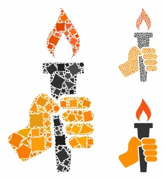 Hand with fire torch Composition Icon of Uneven Elements Stock Illustration