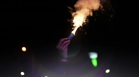 Hand with firework fire / Night scene Stock Footage 62508768