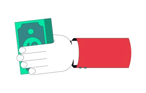Hand firmly holding thick stack of banknotes 2D cartoon clip art Stock Illustration