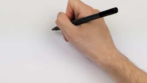 Hand in the first person writes phrases on a white background Stock Footage 108394657