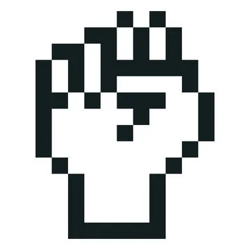 Hand fist gesture vector pixel art, black outline 8 bit retro video game fight Stock Illustration
