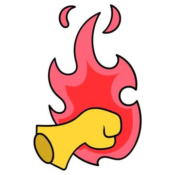 Hand with flame burn. doodle icon drawing Stock Illustration