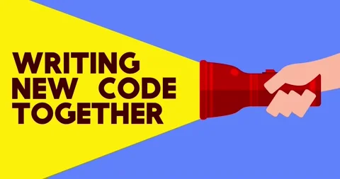 Hand with flash light and Writing New Code Together text Stock Footage 233658219