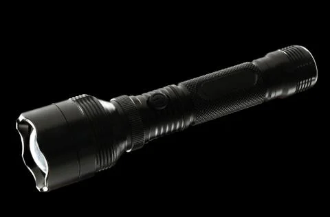 Hand flashlight isolated on black background Stock Photos