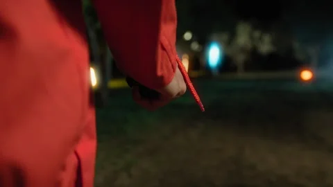 Hand With Flashlight Searching In The Forest On Halloween Night Stock Footage 316958689