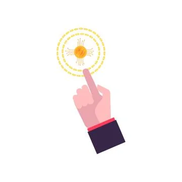 Hand in a flat style holds a bitcoin. Stock Illustration