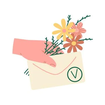 Hand with flowers and voting envelope. Stock Illustration