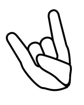 Hand folded in devil horns rock gesture sign - vector linear illustration Stock Illustration