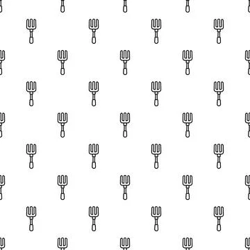 Hand fork gardening tools outline seamless pattern background Stock Illustration