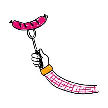 Hand Fork Sausage Grill BBQ Ilustração Stock