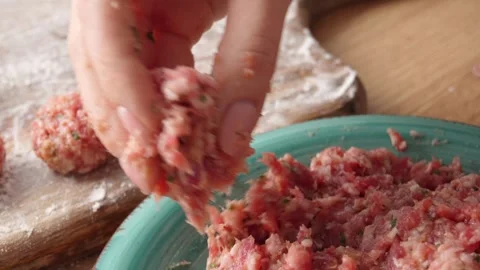 Hand-Forming Meatballs Close-up. Stock Footage 255665038
