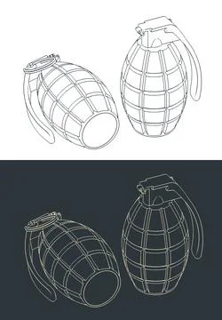 Hand fragmentation grenade illustrations Illustrazione stock