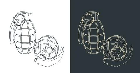 Hand fragmentation grenade sketches Stock Illustration