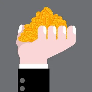 Hand is full bitcoin. Profit crypto currency. gain virtual money. Vector illu イラスト素材