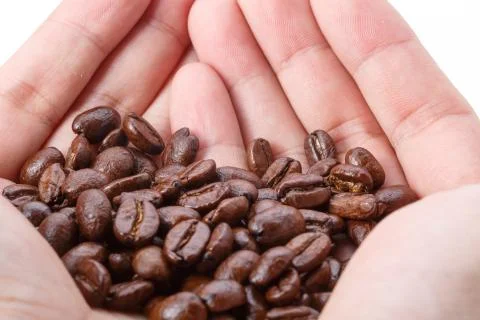 Hand full of coffee beans Stock Photos