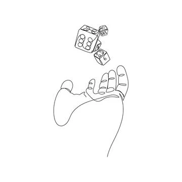 Hand with game dice. One continuous line art. Stock Illustration