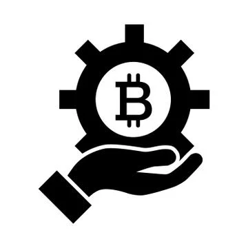 Hand, gear, bitcoin solid icon. vector illustration isolated on white. glyph 스톡 일러스트