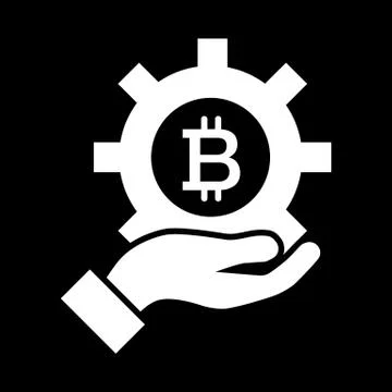 Hand, gear, bitcoin solid icon. vector illustration isolated on black. glyph イラスト素材