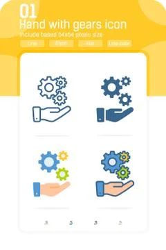 Hand with gears premiun icon with multiple style Stock Illustration