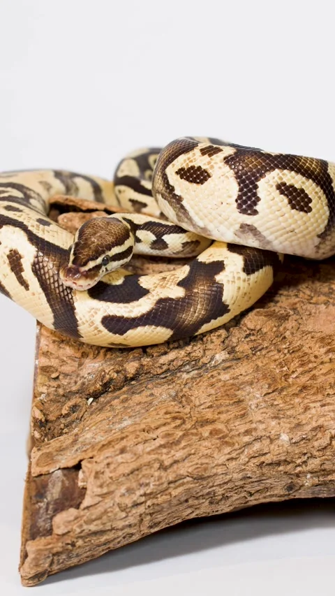 Hand Gently Handling Ball Python on Wooden Perch Stock Footage 324349845