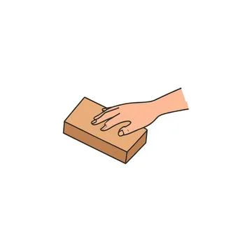 Hand gently pressing down upon a rectangular sponge with focused action in .. Stock Illustration