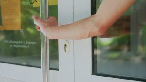 Hand Germ Avoidance, Person Wiping Door Handle With Napkin In Anxious Manner Vidéo 327153182