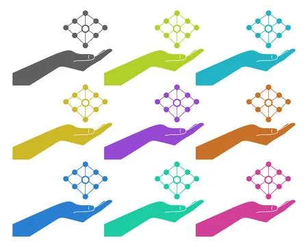 Hand gesture with abstract network diagram icons Stock Illustration