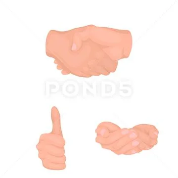 Hand gesture cartoon icons in set collection for design. Palm and finger vector Stock Illustration