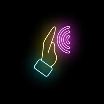 Hand gesture control touchless interface neon icon Stock Illustration