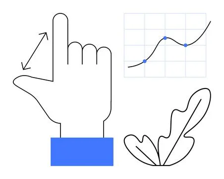 Hand Gesture with Growth Graph and Leaf Element Representing Data Interacti.. Illustrazione stock