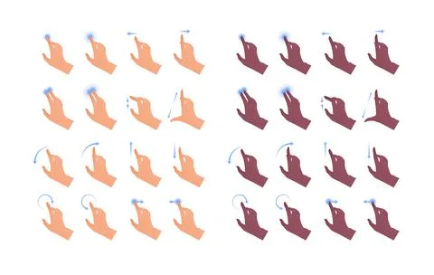 Hand gesture icon collection. Vector flat multiracial llustration set. Stock Illustration