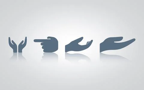 Hand gesture icons. pointer, begging, thumbs up, and thumbs down Stock Illustration