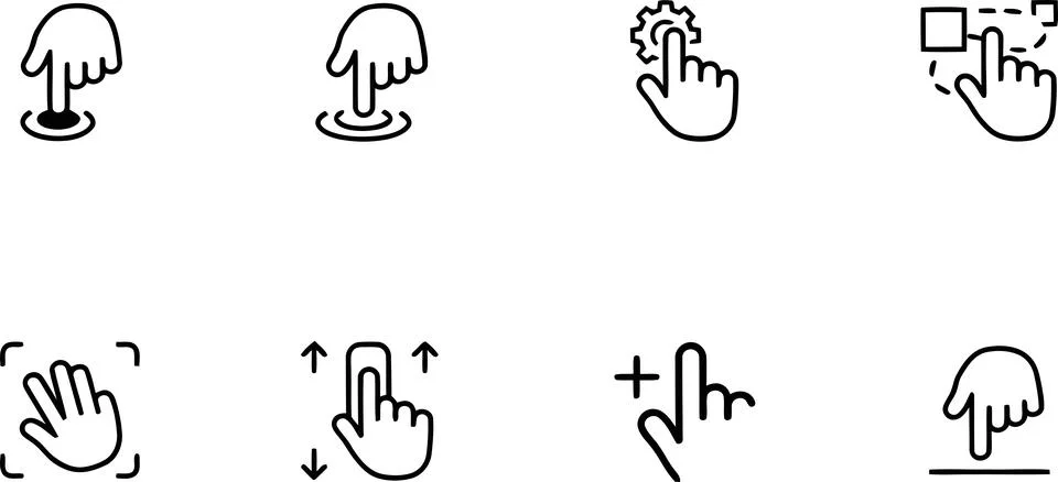 Hand gesture icons for user interface actions Stock Illustration