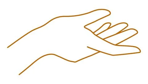 Hand gesture image. Palm points or gives something. Line art style isolated.. Stock-Illustration