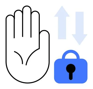Hand Gesture with Lock Symbol and Arrows for Security and Access Control 스톡 일러스트