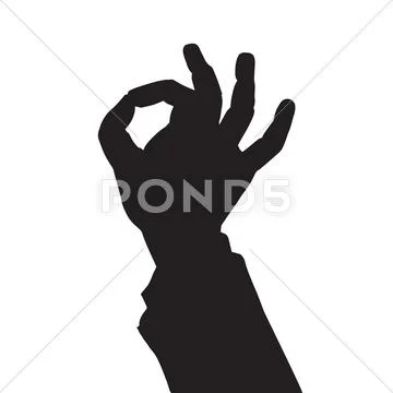Hand gesture OK black silhouette figure Stock Illustration