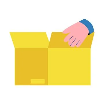 Hand gesture opening received package box Illustrazione stock