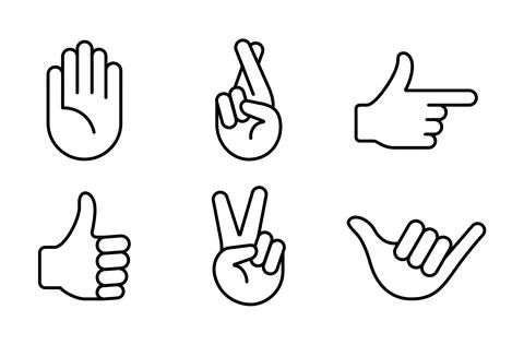 Hand gesture outline icon set with communication symbols Stock Illustration