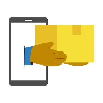 Hand gesture package delivery confirmation online Stock Illustration