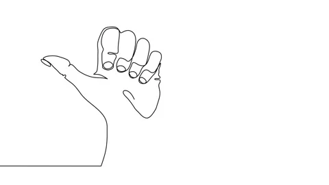 Hand gesture, pointing back thumb animated illustration. One continuous self Stock Footage 299790876