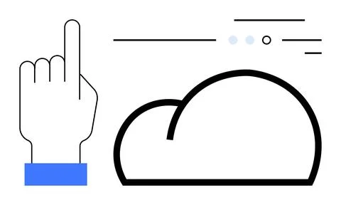 Hand gesture pointing to a cloud icon with data elements and lines indicating 스톡 일러스트