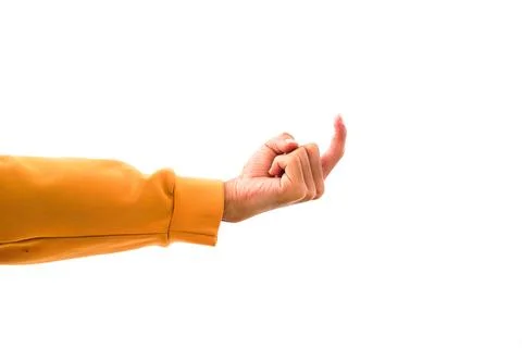 Hand gesture pointing forward with index finger isolated on white backgroun.. 스톡 사진