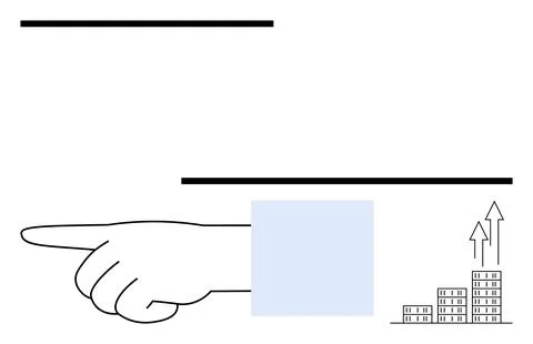 Hand gesture pointing to a growth chart with upward arrows and stacked bars.  Stock Illustration