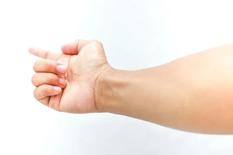 Hand gesture pointing towards left indicating direction or instruction Stock Photos