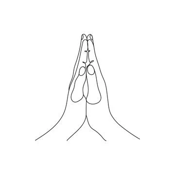 Hand gesture. Praying position. One line art. Stock Illustration